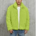 thumbnail image 1 of Fengqque Mens Lapel Faux Fur Jacket Long Sleeve Turn Down Collar Furry Coat Winter Warm Fluffy Furry Cardigans Outerwear Green L(L), 1 of 7