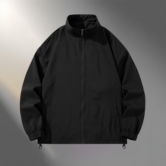 Fengqque Mens Lightweight Jacket Full Zip Up Stand Collar Jackets Light Casual Coat with Zip Pockets Black XXL(XXL)