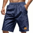 thumbnail image 1 of Fengqque Mens Linen-cotton Elastic Waist Drawstring Workout Gym Joggers Shorts Summer Casual Sweat Short Pants with Pockets Navy XXL(XXL), 1 of 9