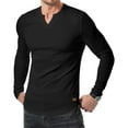 thumbnail image 1 of Fengqque Mens Long Sleeve Fashionable and Comfortable T Shirts Casual V-Neck Ribbed Slim Fit Tee Shirts Black 4(S), 1 of 8