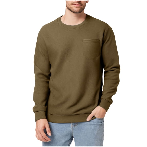 Fengqque Mens Long Sleeve Tee Shirts Stretch Slim Fit Crew Neck thermal Shirts Casual T Shirts with Pockets Brown S(S)
