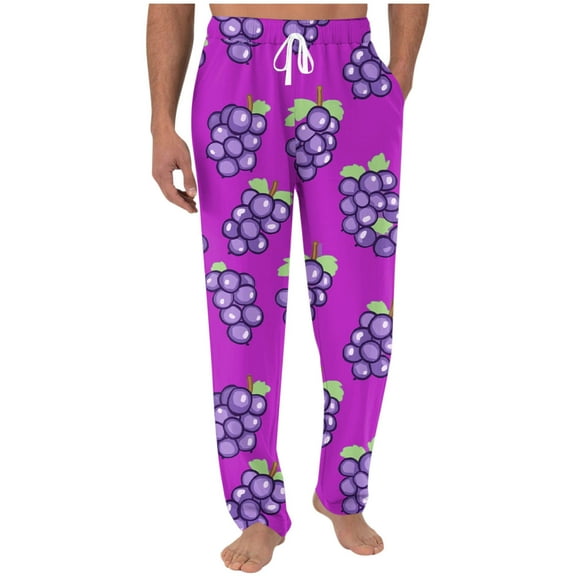 Fengqque Mens Loose Wide Leg Pants Fruit Printed Elastic Waist Drawstring Casual and Fashionable Home Pants Hot Pink S(S)