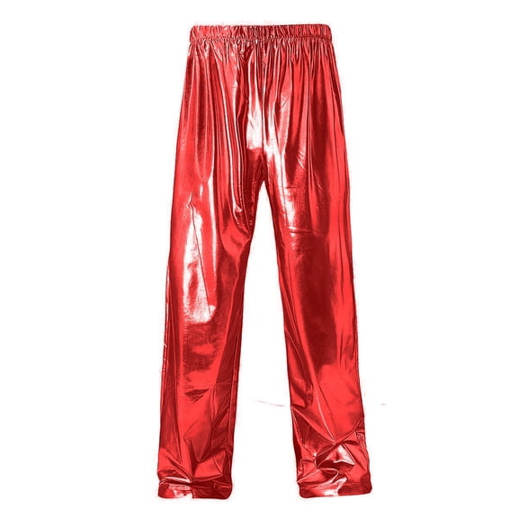Fengqque Mens Metallic Shiny Disco Pants Party Dance Straight Leg Trousers 70s/80s Festival Rave Cosplay Pants Red M(M)
