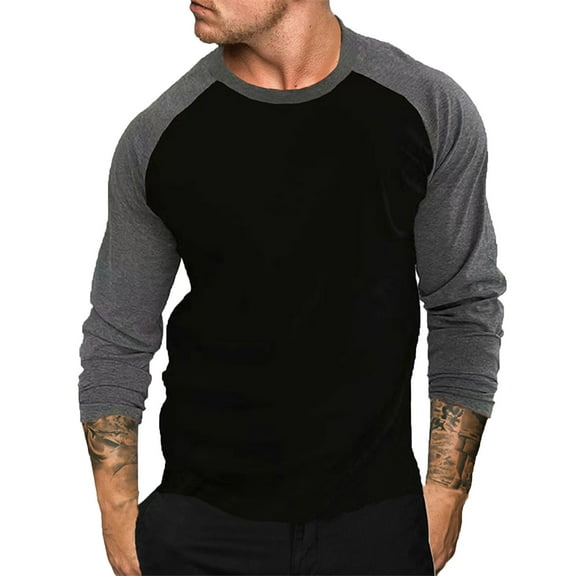 Fengqque Mens Round Neck Patchwork T Shirts Classic Casual Active Baseball Style Mordern ted Tops Black 10(XL)