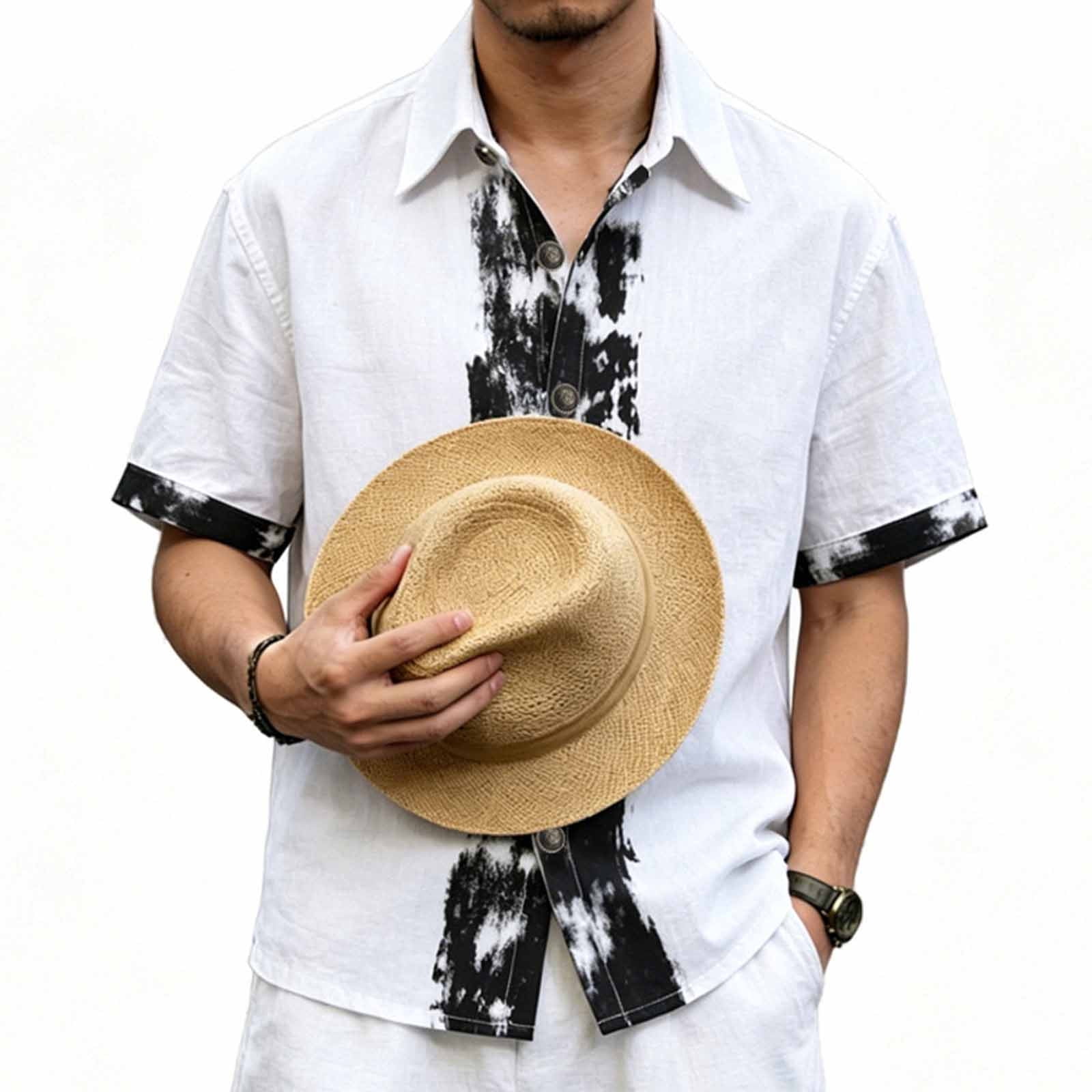 Fengqque Mens Short Sleeve Shirt Casual Button Down Shirt Summer ...
