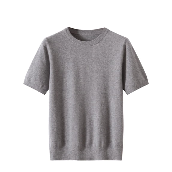 Fengqque Mens Short Sleeve T-Shirts Crew Neck Slim Fit Stretch Pullover Sweater Solid Basic T-shirt Gray L(L)