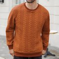 thumbnail image 1 of Fengqque Mens Solid Color Round Neck Knitted Jacquard Long Sleeved Top Slim Fit Loose T-Shirt Orange L(L), 1 of 9