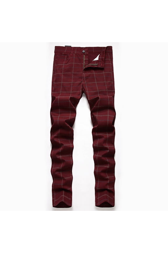 Mens Stretch Skinny Flat-Front Fashion Style Comfy Solid Casual Slim Fit Business Dress Chinos Pants Wine 8(L)