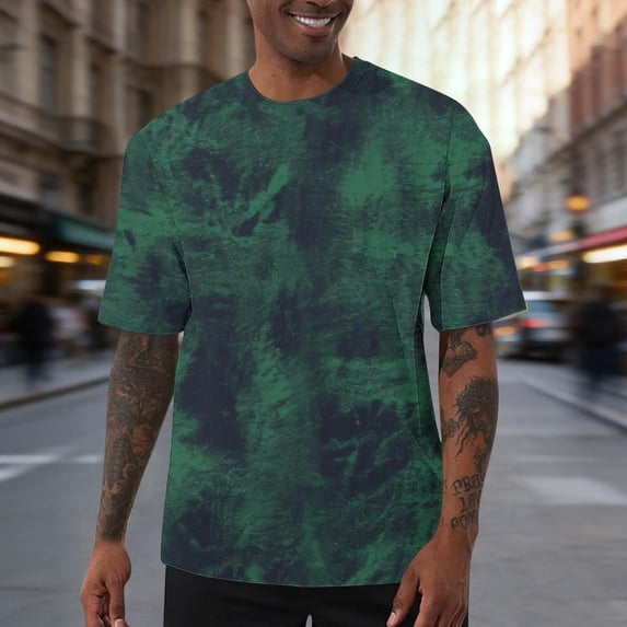Fengqque Mens Summer T-shirt Plus Size Crew Neck Moisture Wicking Shirt Short Sleeve Summer Tops Green-B S(S)