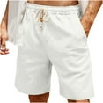 thumbnail image 1 of Fengqque Mens Sweat Shorts Casual Stretch Elastic Waist Drawstring Linen-cotton Workout Gym Short Running Short with Pocket White 8(L), 1 of 5