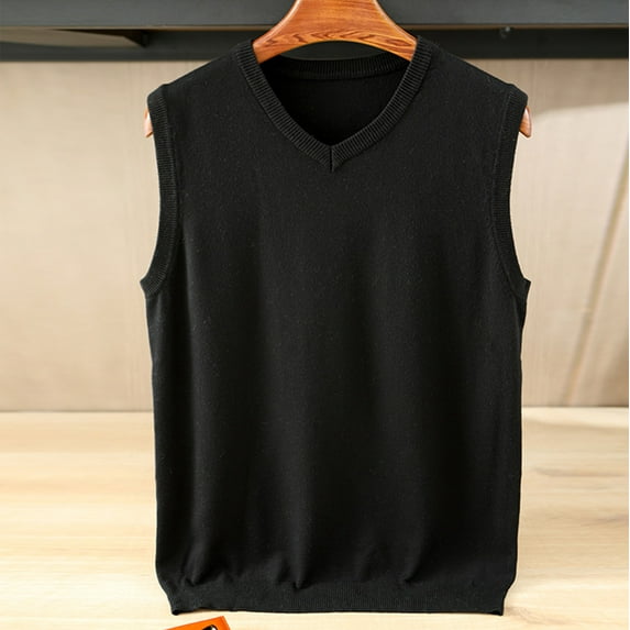 Fengqque Mens Sweater Vest V Neck Sleeveless Knitted Pullover Solid Color Slim Fit Sweaters Tops Casual Daily Black XXL(XXL)
