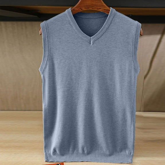 Fengqque Mens Sweater Vest V Neck Sleeveless Knitted Pullover Solid Color Slim Fit Sweaters Tops Casual Daily Gray M(M)