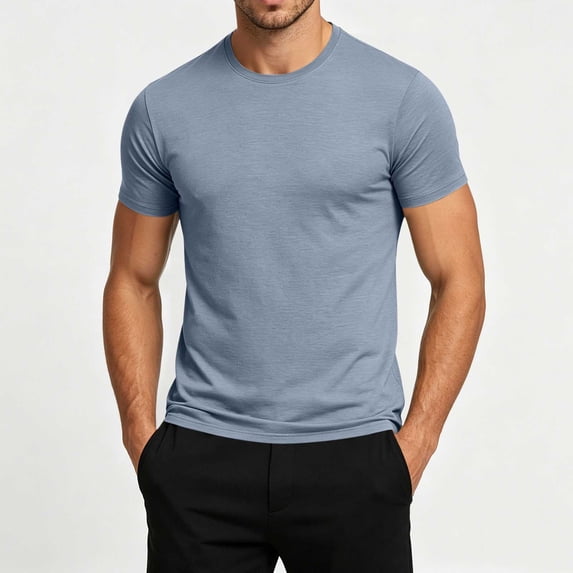 Fengqque Mens T-Shirts Summer Short Sleeve Round Neck Basic Tees Plus Size Solid Color Slim Fit Pullover Tops Blue XXXXL(XXXXL)