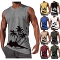 thumbnail image 1 of Fengqque Mens Tank Tops Beach Summer Sleeveless Shirts Graphic Palm Tree Casual Tees Muscle Gym Tank Tops Yellow-B XL(XL), 1 of 5