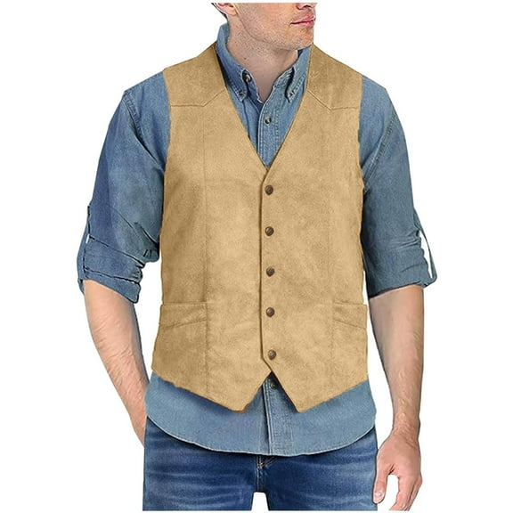 Fengqque Mens Vintage Suit Sleeveless Vest V Neck Casual Suit Vest Jacket Wedding Groomsmen formal Vest Brown 6(L)