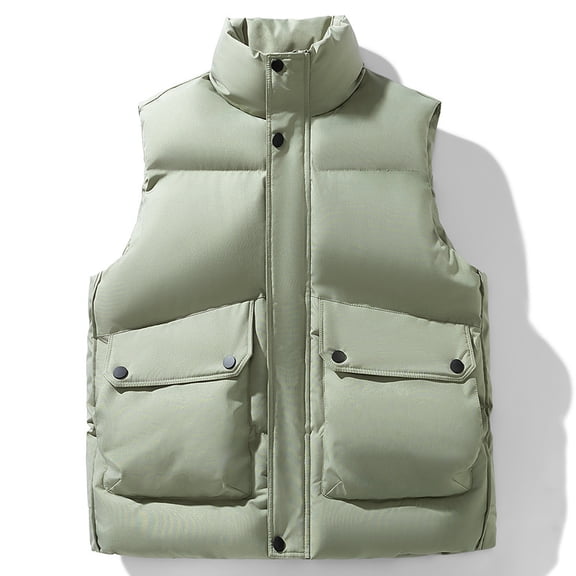 Fengqque Mens Winter Casual and Fashionable Warm Puffer Vest Hooded Sleeveless Quilted Jacket Zip Up Coats Green XL(XL)