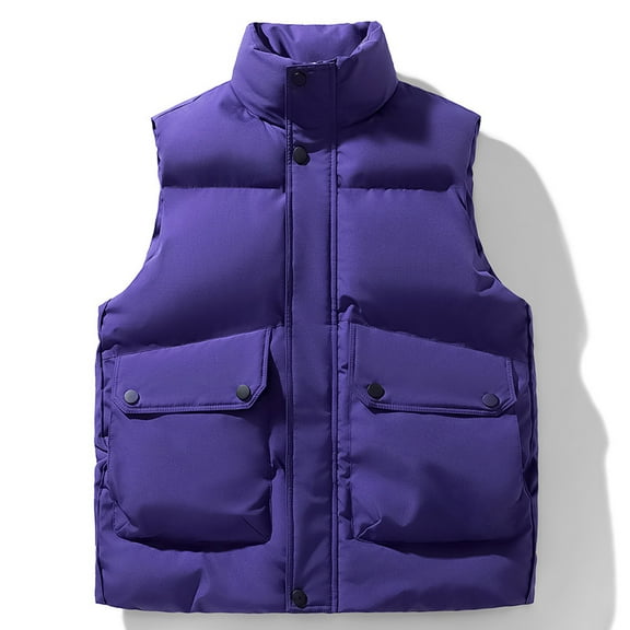 Fengqque Mens Winter Casual and Fashionable Warm Puffer Vest Hooded Sleeveless Quilted Jacket Zip Up Coats Purple XXL(XXL)