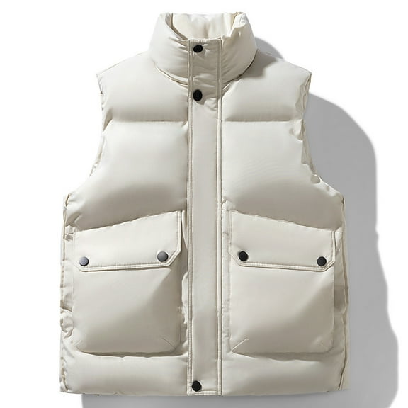 Fengqque Mens Winter Casual and Fashionable Warm Puffer Vest Hooded Sleeveless Quilted Jacket Zip Up Coats White XXXXL(XXXXL)