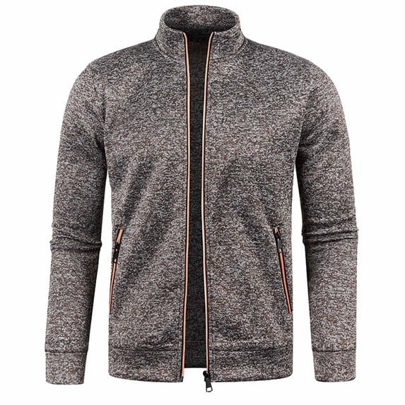 Fengqque Mens Zip Up Sweatshirt No Hood Sweatshirts Men's Jackets Full Zip Lightweight Jacket with Pocket Coffee