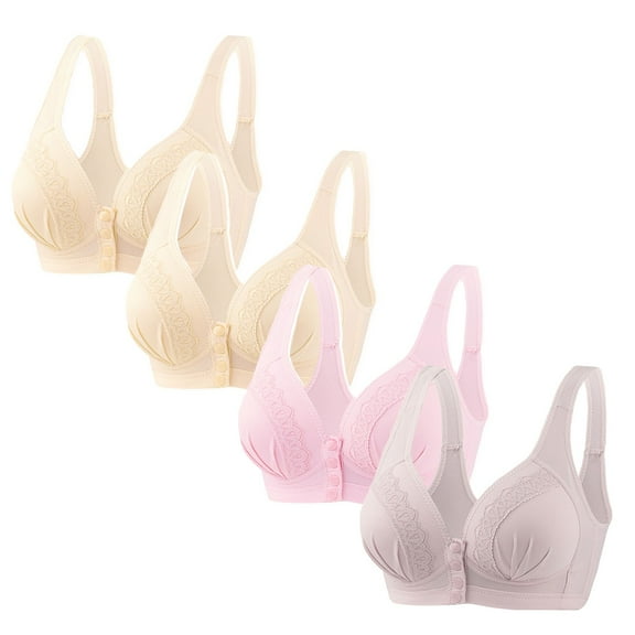 Fengqque Mother's Plus Size Nursing Soft Comfort Fit Bra 4PC No Steel Ring Lactation Back Adjustment Yoga Running Bra