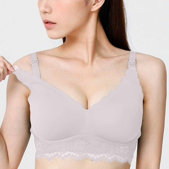 Fengqque Mother's Plus Size Nursing Soft Comfort Fit Bra Ultra-thin Lace Without Steel Ring Breast Upward Opening Feeding Bra