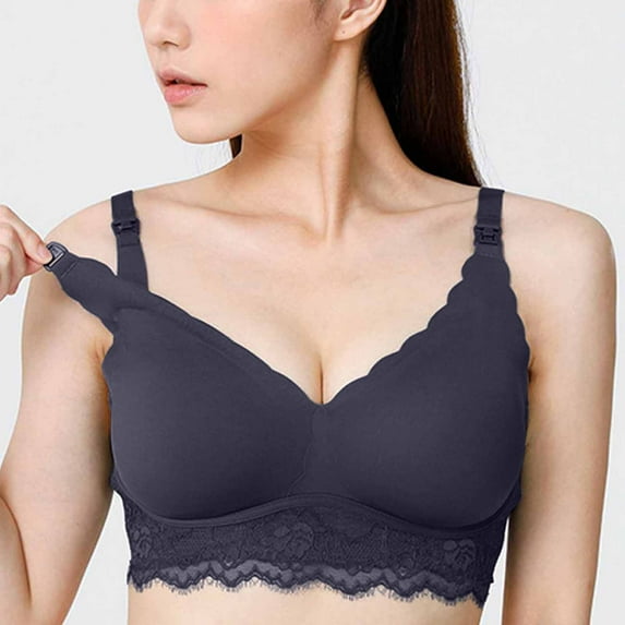 Fengqque Mother's Plus Size Nursing Soft Comfort Fit Bra Ultra-thin Lace Without Steel Ring Breast Upward Opening Feeding Bra