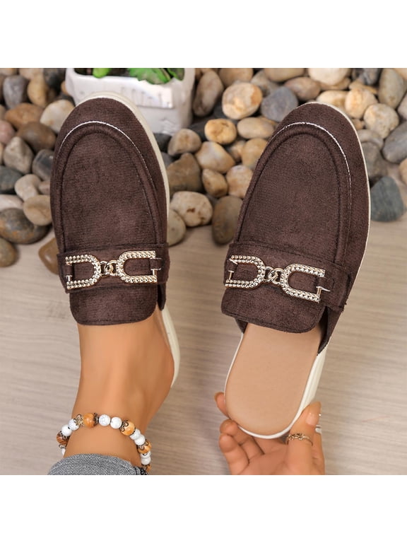 Mules for Women Suede Flats Shoes Comfortable Slip On Casual Work Slides Round Toe Backless Loafers Brown 8.5(41)