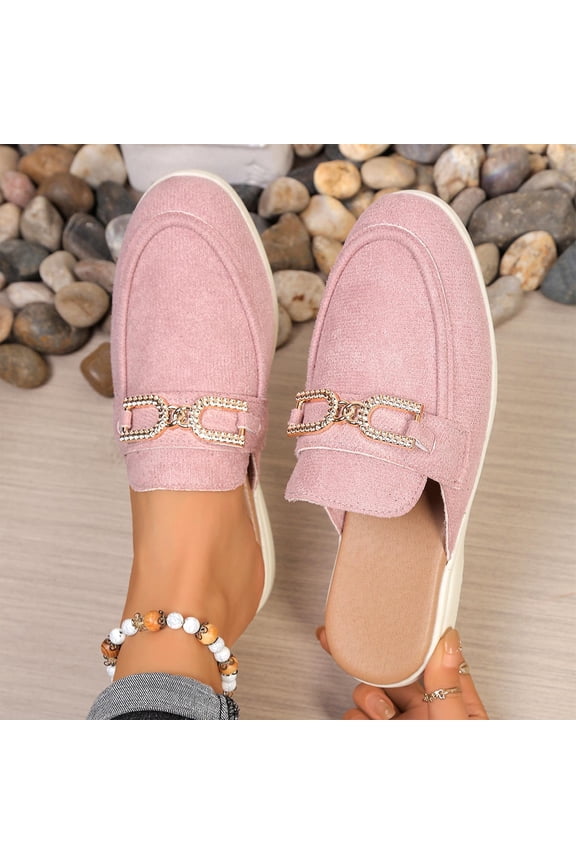 Mules for Women Suede Flats Shoes Comfortable Slip On Casual Work Slides Round Toe Backless Loafers Pink 6.5(38)
