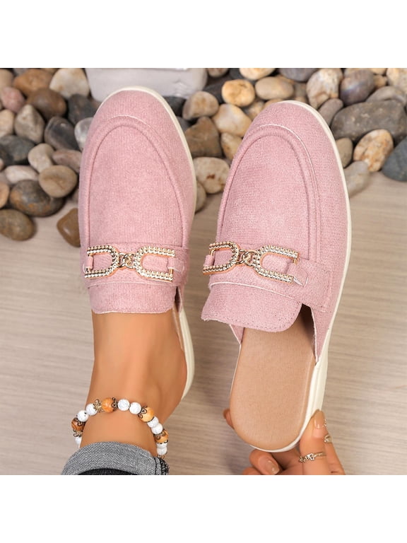 Mules for Women Suede Flats Shoes Comfortable Slip On Casual Work Slides Round Toe Backless Loafers Pink 7.5(40)