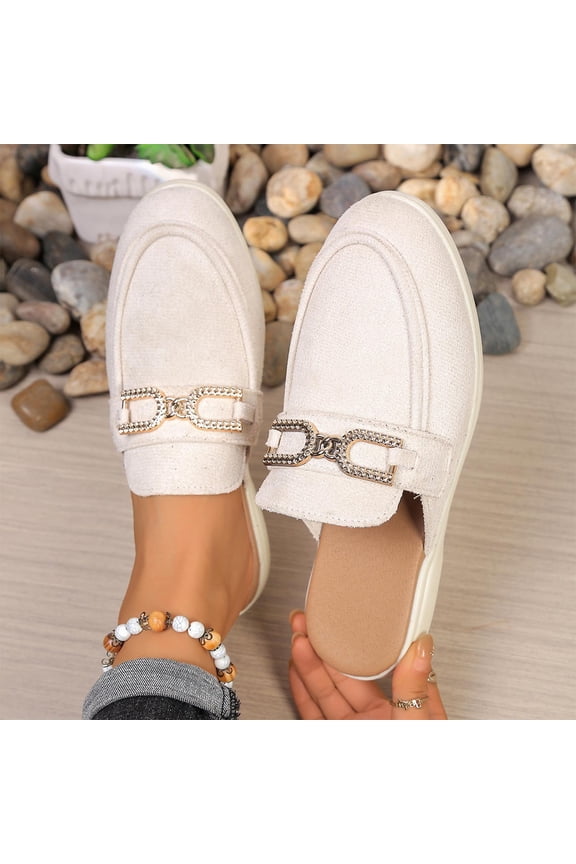 Mules for Women Suede Flats Shoes Comfortable Slip On Casual Work Slides Round Toe Backless Loafers White 7.5(40)