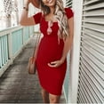 thumbnail image 1 of Fengqque Nursing Maternity Maternity Postpartum Comfort Dress Pajamas Solid Color Short Sleeve Round Neck Breast-Feeding Pregnant Nursing Dress, 1 of 3
