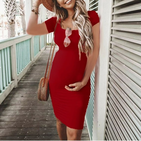 Fengqque Nursing Maternity Maternity Postpartum Comfort Dress Pajamas Solid Color Short Sleeve Round Neck Breast-Feeding Pregnant Nursing Dress