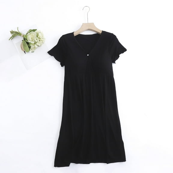 Fengqque Nursing Maternity Maternity Postpartum Comfort Dress Pajamas V-neck Short Sleeved Postpartum Clothing For Pregnant Breastfeeding Dress Home Clothing Short Sleeved V-neck Dress