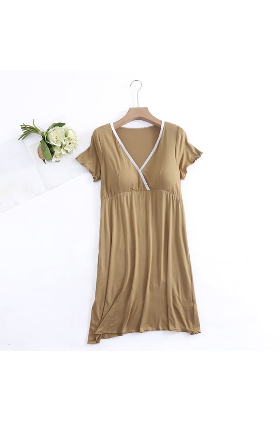 Nursing Maternity Maternity Postpartum Comfort Dress Pajamas V-neck Short Sleeved Postpartum Clothing For Pregnant Breastfeeding Dress Home Clothing Short Sleeved V-neck Dress