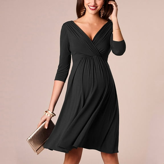 Fengqque Nursing Maternity Maternity Postpartum Comfort Dress Pajamas Pregnant Delivery Clothes Short Sleeved Open Breastfeeding Clothes Pregnant Skirts Short Sleeved Round Neck Dresses