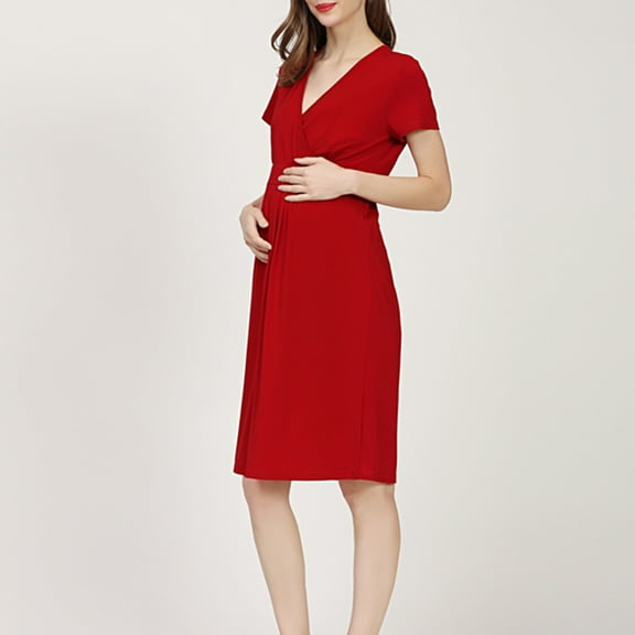 Fengqque Nursing Maternity Maternity Postpartum Comfort Dress Pajamas Summer Large Loose Short Sleeved Breastfeeding V-neck Solid Color Pregnant Dress