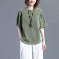 thumbnail image 1 of Fengqque Oversized Linen Tops for Women Crew Neck Short Sleeve Button Plus Size Tee Shirts with Pockets Army Green XXL(XXL), 1 of 4