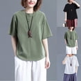 thumbnail image 1 of Fengqque Oversized Linen Tops for Women Crew Neck Short Sleeve Button Plus Size Tee Shirts with Pockets White XL(XL), 1 of 3