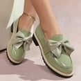 thumbnail image 1 of Fengqque PU leather Bow Loafers for Women Round Toe Slip On Anti Slip Low Chunky Heel Loafers for Work Daily Casual Dressy Green 8.5(41), 1 of 9