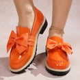 thumbnail image 1 of Fengqque PU leather Bow Loafers for Women Round Toe Slip On Anti Slip Low Chunky Heel Loafers for Work Daily Casual Dressy Orange 7.5(40), 1 of 9