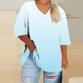 thumbnail image 1 of Fengqque Plus Size Tops for Women V Neck T Shirt 3/4 Length Sleeve Blouse Gradient Color Tee Loose Fit Light Blue-A XXXXL(XXXXL), 1 of 5