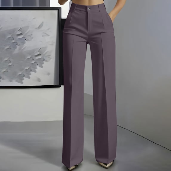 Fengqque Plus Size Wide Leg Pants Women's High Elastic Waisted in the Back Business Work Trousers Long Straight Suit Pants Purple XXXL(XXXL)