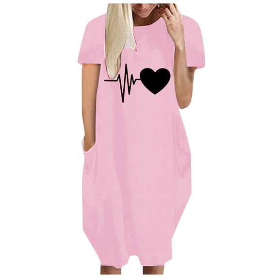 Fengqque Plus Size Women's Summer Dresses Loose Fit Flowing Pleats Bohemian Elegant Girls Doll Dresses Sunny Beach Party Loose Print Pockets Casual Short Sleeves Dress