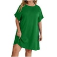 thumbnail image 1 of Fengqque Plus Size Women's Summer Dresses Loose Fit Flowing Pleats Bohemian Elegant Girls Doll Dresses Sunny Beach Party Loose Round-Neck Summer Short Sleeve Cotton And Linen Dress, 1 of 9