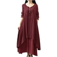 thumbnail image 1 of Fengqque Plus Size Women's Summer Dresses Loose Fit Flowing Pleats Bohemian Elegant Girls Doll Dresses Sunny Beach Party Plus Size Round-Neck Solid Long Dress Helf Sleeve Buttons Dress, 1 of 8