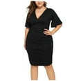 thumbnail image 1 of Fengqque Plus Size Women's Summer Dresses Loose Fit Flowing Pleats Bohemian Elegant Girls Doll Dresses Sunny Beach Party Sexy Plus Size V Neck Long Flare Sleeve Solid Dress, 1 of 4