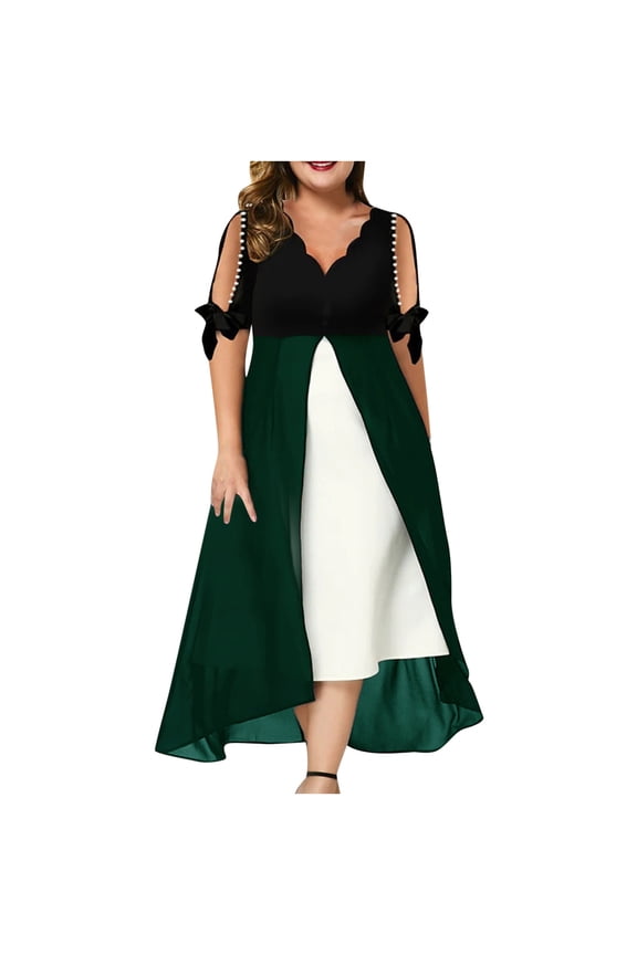 Plus Size Women's Summer Dresses Loose Fit Flowing Pleats Bohemian Elegant Girls Doll Dresses Sunny Beach Party Sexy Vintage V Neck Short Sleeve Solid Party Large Size Dresses