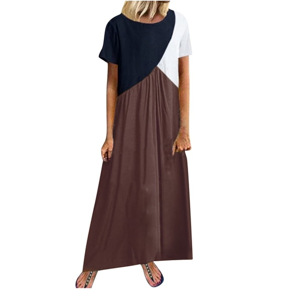 Fengqque Plus Size Women's Summer Dresses Loose Fit Flowing Pleats Bohemian Elegant Girls Doll Dresses Sunny Beach Party Summer Casual Round-Neck Print Short Sleeve Loose Dress
