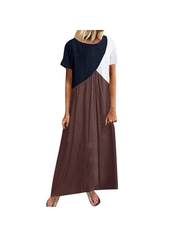 Plus Size Women's Summer Dresses Loose Fit Flowing Pleats Bohemian Elegant Girls Doll Dresses Sunny Beach Party Summer Casual Round-Neck Print Short Sleeve Loose Dress