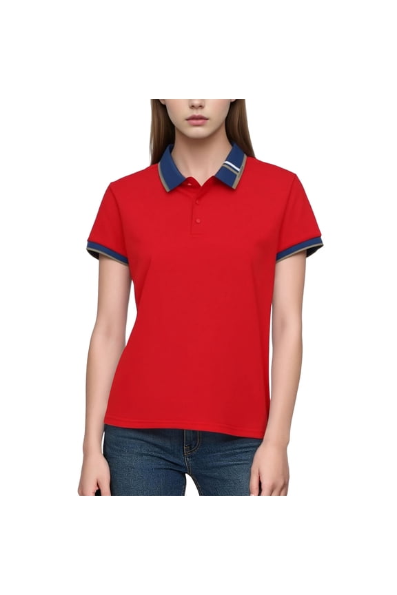 Polo Shirts for Women Business Short Sleeve Work Lapel Tops Summer Golf Polos Tunic Blouse Red L(L)